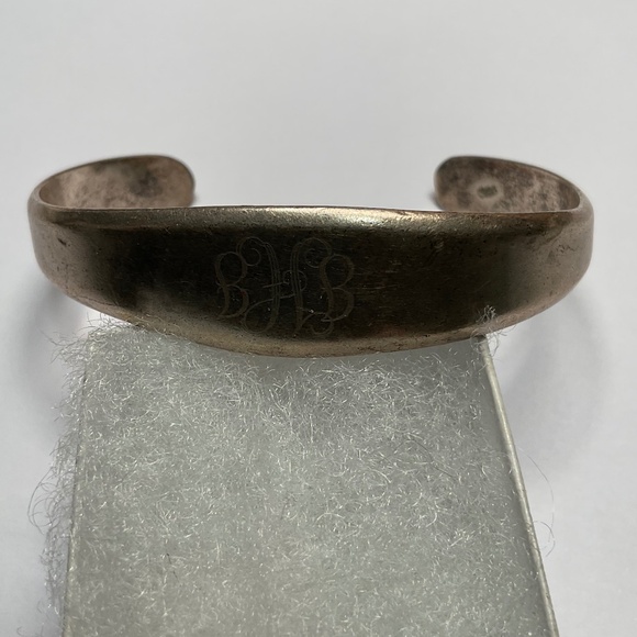 Solid Sterling Silver Monogrammed Cuff Bracelet. 2 3/8 inches across - Picture 1 of 9